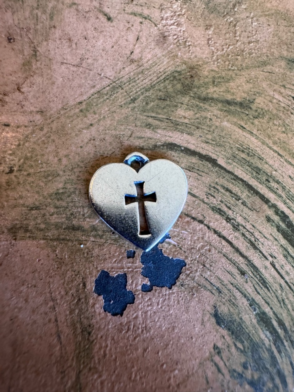 James Avery Heart Pendant Charm with Cut-Out Cross - Silver Tone